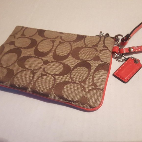 Coach Monogram + Coral Triming Small Wristlet / Wallet / Clutch​​​ - Picture 4 of 8